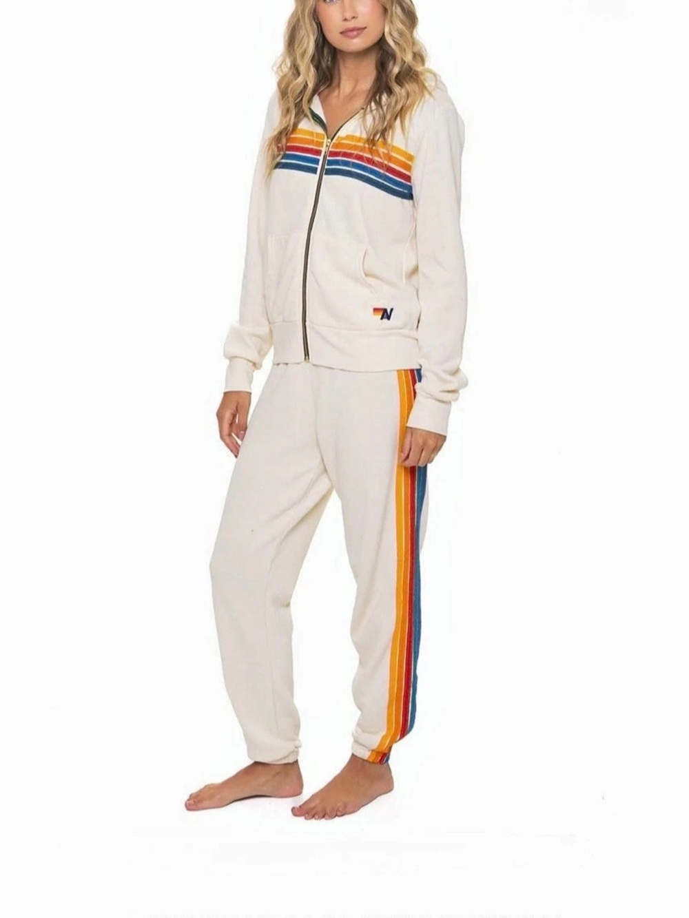Aviator Nation 5 Stripe Hoodie Striped Cream & Red Sweat Set